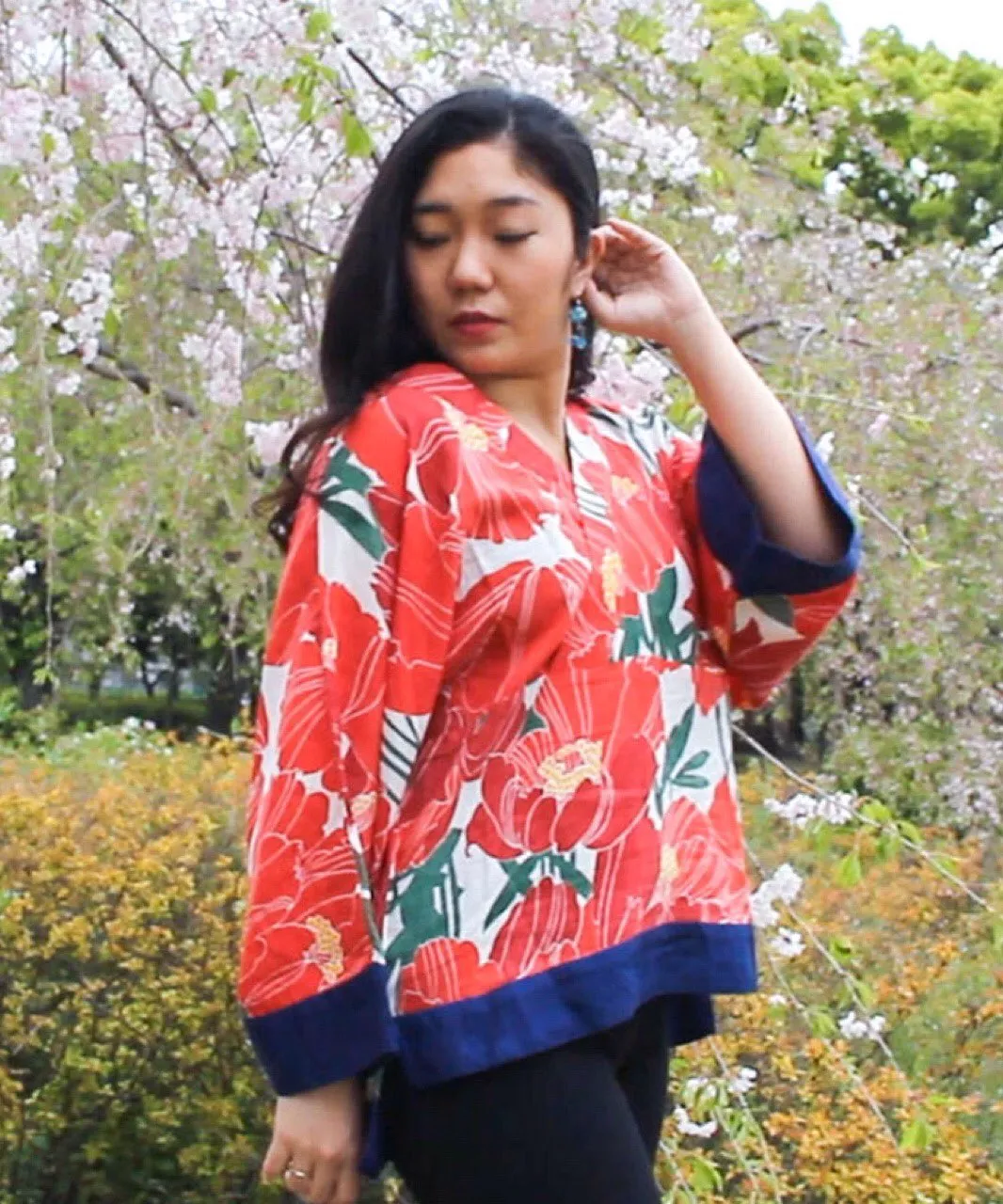 White Floral Print Hakunarai Kimono Shirt
