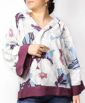White Floral Print Hakunarai Kimono Shirt