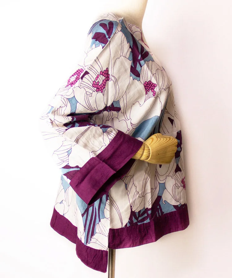 White Floral Print Hakunarai Kimono Shirt