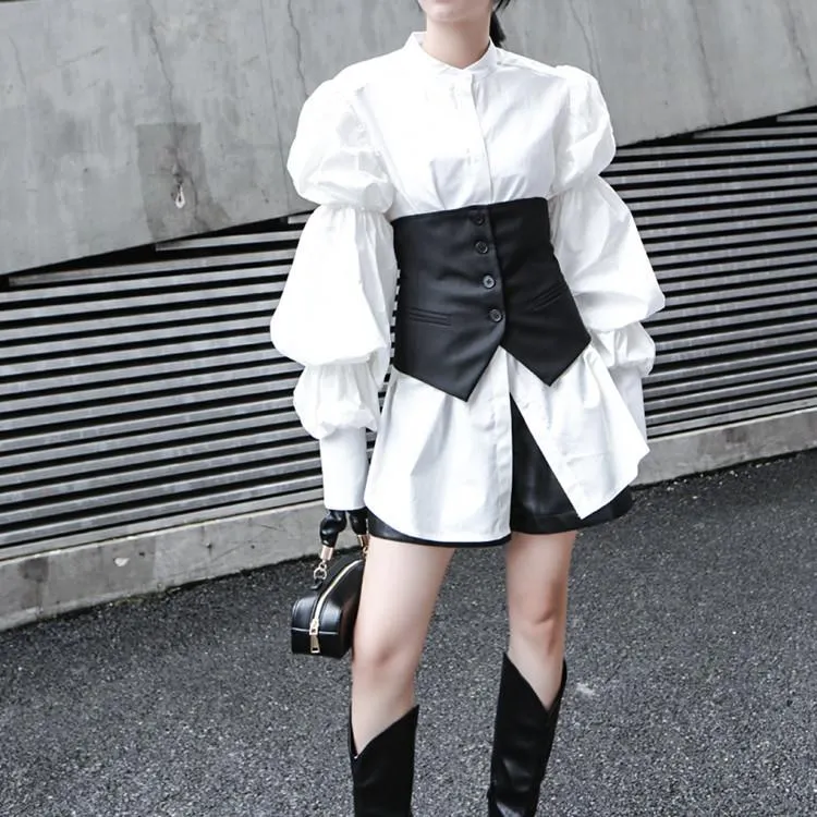 Women Bubble Sleeves Fall Shirts (vest Not Included)